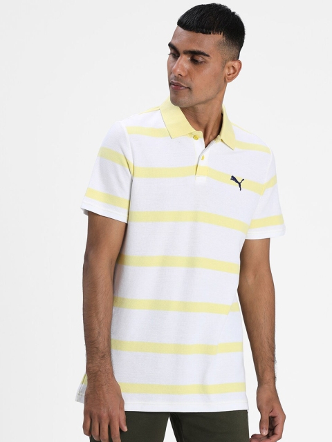 

Puma Men White & Yellow Striped Polo Collar Slim Fit T-shirt