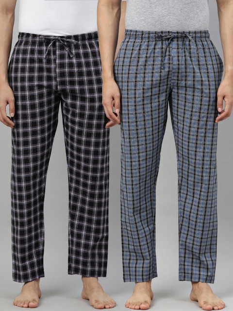 

Joven Men Pack Of 2 Checked Relaxed Fit Cotton Lounge Pants, Black