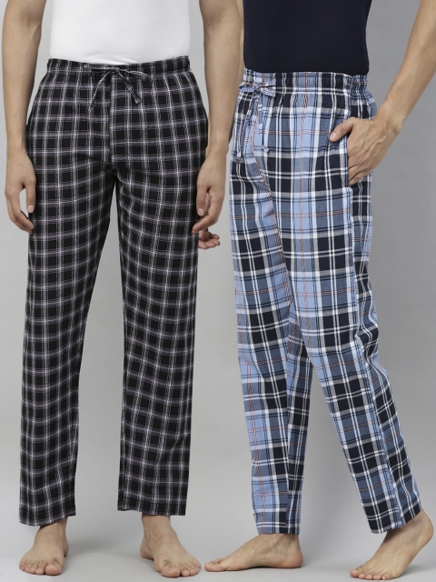 

Joven Men Pack Of 2 Checked Relaxed Fit Cotton Lounge Pants, Black