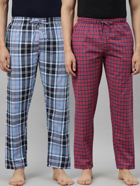 

Joven Men Pack Of 2 Checked Relaxed Fit Cotton Lounge Pants, Blue