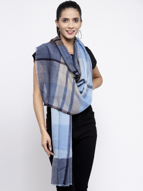 

Calvadoss Women Blue & Beige Checked Woolen Stole