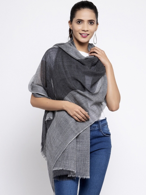 

Calvadoss Women Grey Striped Wool Stoles