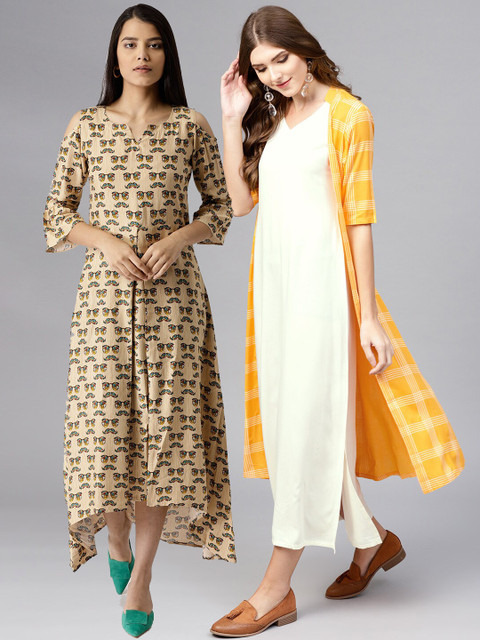 

Libas Yellow Floral Layered Ethnic Maxi Dress
