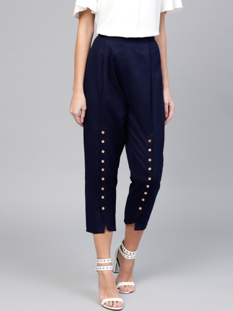 

Libas Women Blue Straight Fit Cotton Trousers, Navy blue
