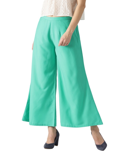 

Libas Women Sea Green Crepe Cropped Palazzos