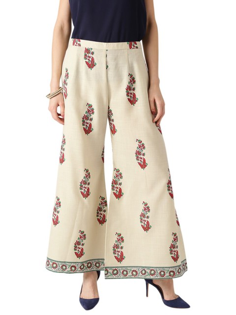 

Libas Women White & Red Floral Printed Ethnic Cotton Palazzos With Both Side Pockets