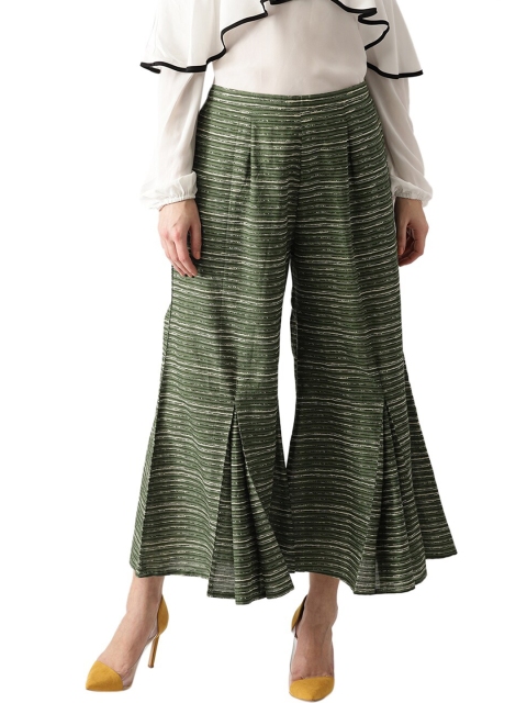 

Libas Women Green & Off-White Striped Cotton Palazzos