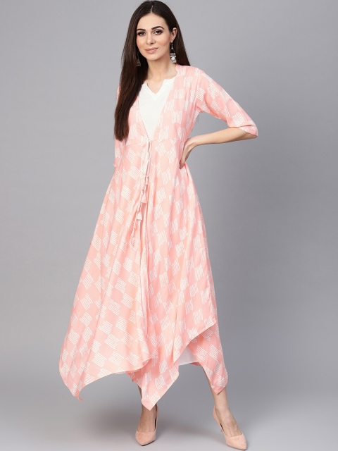

Libas Pink & White Layered Ethnic Maxi Dress