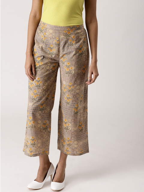

Libas Women Grey & Yellow Floral Printed Wide Leg Palazzo