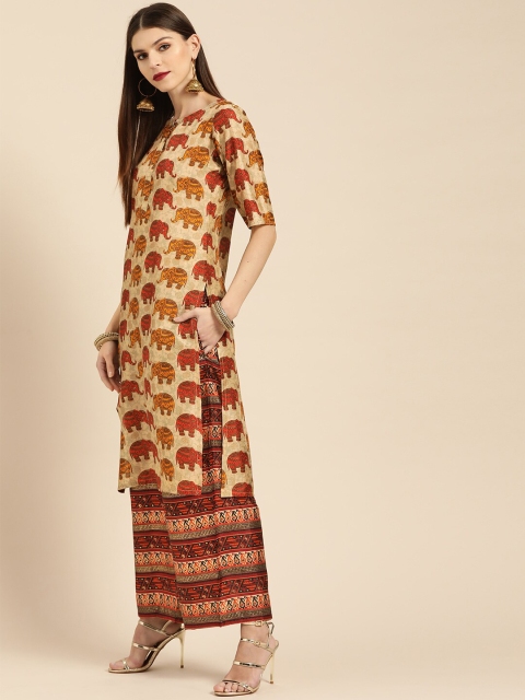 

Libas Women Red Printed Kurta with Salwar & Dupatta
