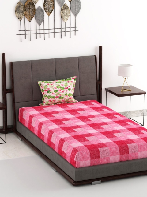 

BIANCA Pink Geometric 144 TC Single Bedsheet with 1 Pillow Covers