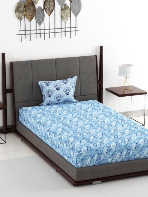 

BIANCA Blue & White 144 TC Single Bedsheet with 1 Pillow Covers