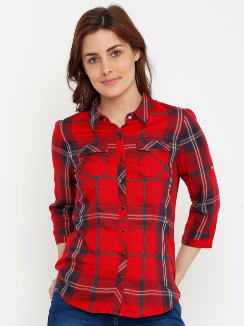 

Kraus Jeans Women Red Tartan Checks Casual Shirt