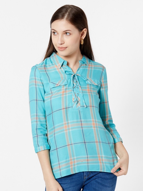 

Kraus Jeans Sea Green Checked Shirt Style Top