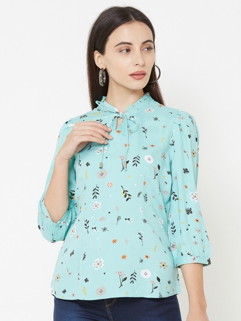 

Kraus Jeans Green Floral Print Shirt Style Top