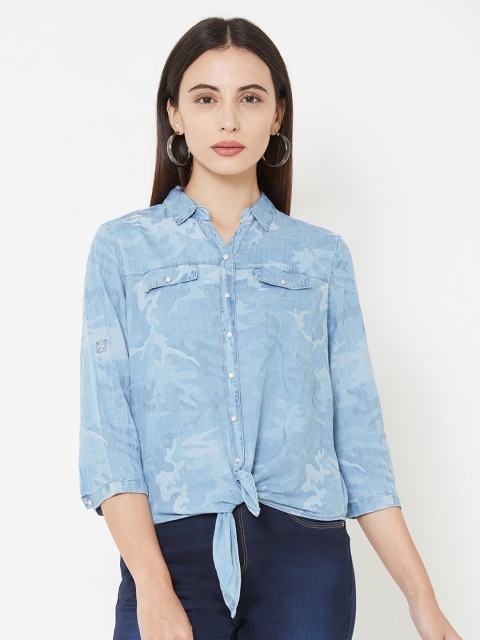 

Kraus Jeans Women Blue Printed Casual Cotton Shirt
