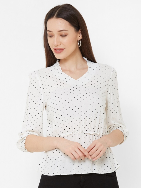 

Kraus Jeans White Print Mandarin Collar Top