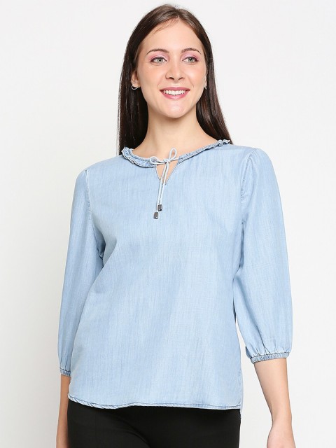 

Kraus Jeans Blue Tie-Up Neck Denim Top