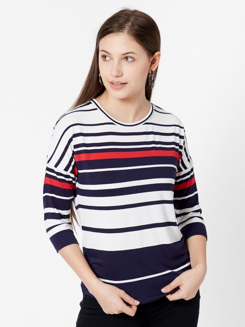 

Kraus Jeans Women Navy Blue & White Striped T-shirt