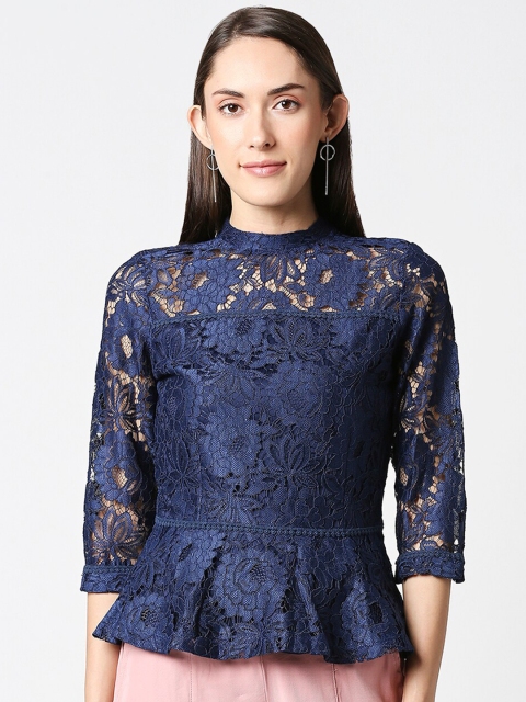 

Kraus Jeans Navy Blue Floral Peplum Top