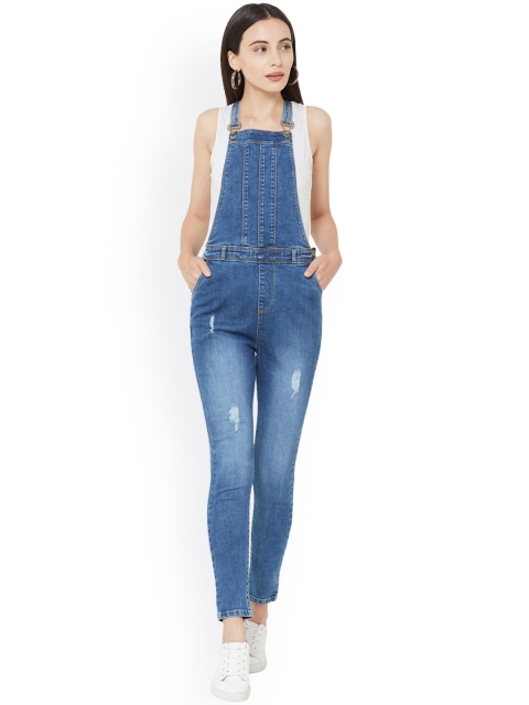 

Kraus Jeans Women Blue Skinny Fit Denim Dungarees with Ripped Detail