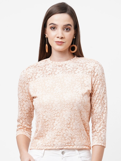 

Kraus Jeans Peach-Coloured Crop Lace Top