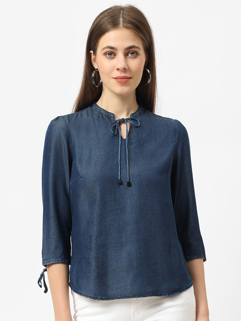 

Kraus Jeans Blue Tie-Up Neck Denim Top