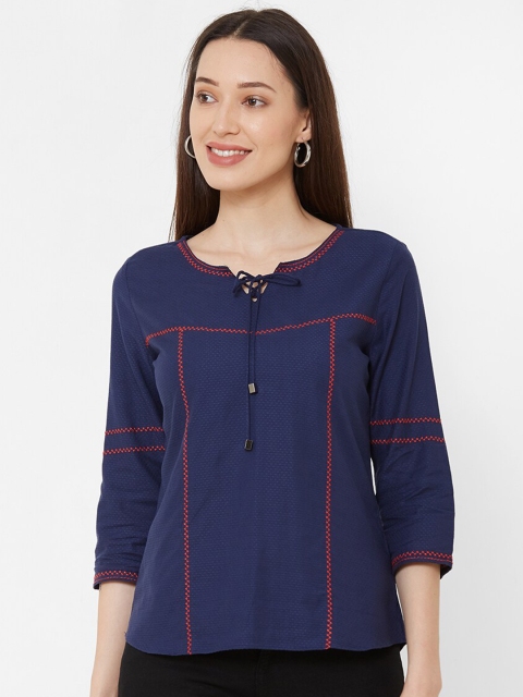

Kraus Jeans Navy Blue Tie-Up Neck Top
