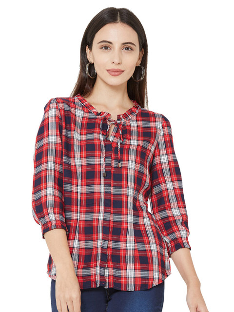 

Kraus Jeans Red Checked Shirt Style Top