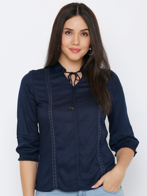 

Kraus Jeans Navy Blue Tie-Up Neck Top