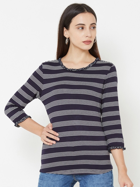 

Kraus Jeans Women Navy Blue Striped T-shirt