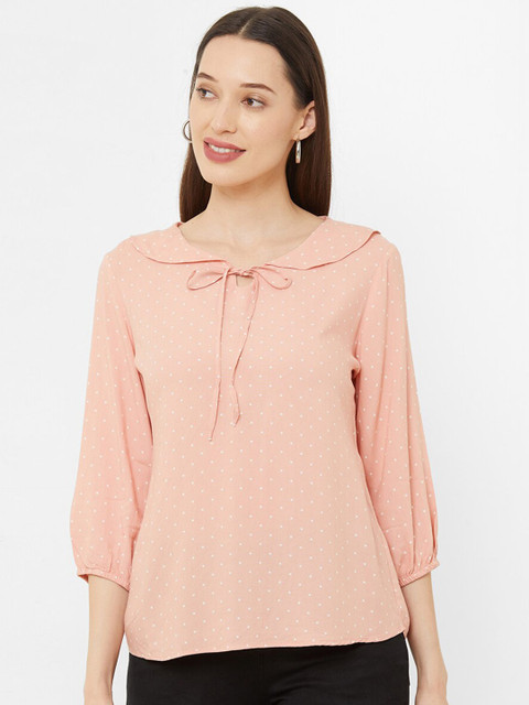 

Kraus Jeans Peach-Coloured Print Tie-Up Neck Top