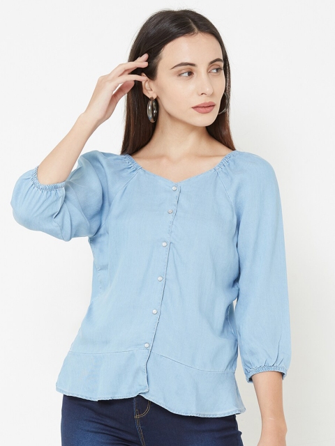 

Kraus Jeans Blue Sweetheart Neck Denim Top