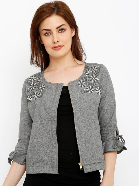 

Kraus Jeans Women Grey Floral Cotton Crop Tailored Jacket