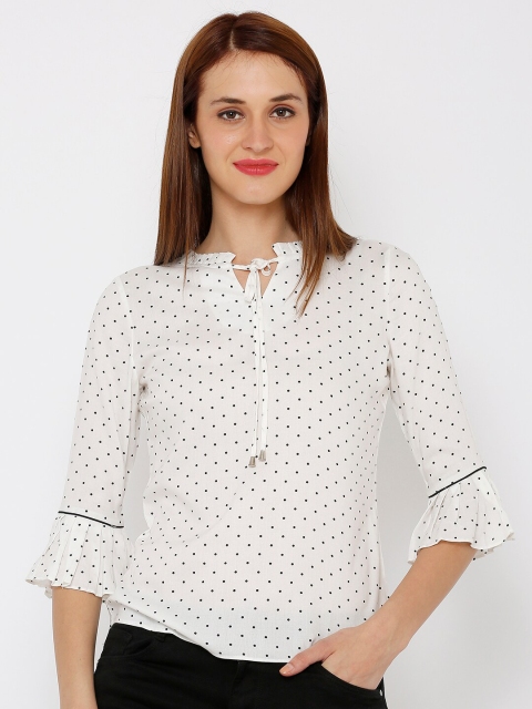 

Kraus Jeans White Print Tie-Up Neck Top