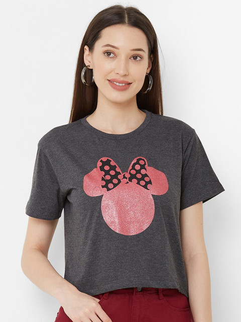

Kraus Jeans Women Grey Melange Minnie Mouse Printed Cotton T-shirt