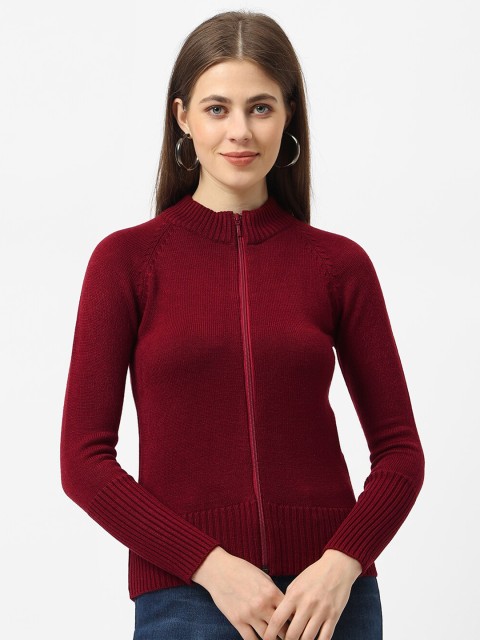 

Kraus Jeans Women Maroon Solid High Neck Acrylic Cardigan