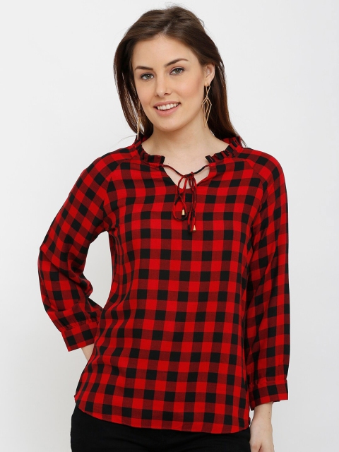 

Kraus Jeans Black & Red Checked Tie-Up Neck Top