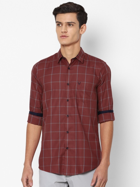 

Allen Solly Men Maroon Slim Fit Windowpane Checks Casual Cotton Shirt