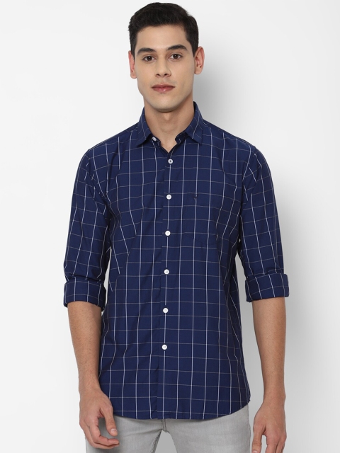 

Allen Solly Men Navy Blue & White Slim Fit Windowpane Checks Pure Cotton Casual Shirt