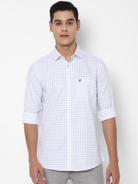 

Allen Solly Men White Slim Fit Grid Tattersall Checks Checked Casual Shirt
