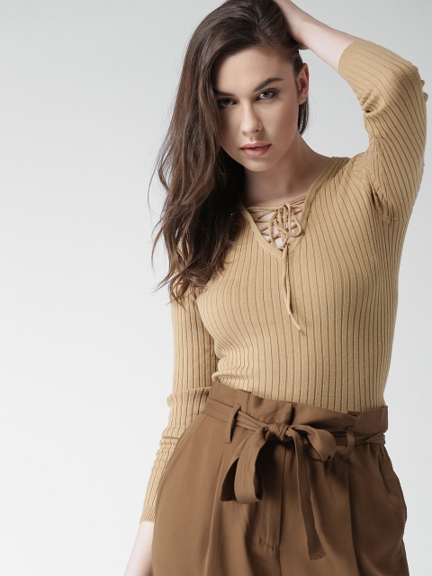 

FOREVER 21 Women Beige Self-Striped Sweater