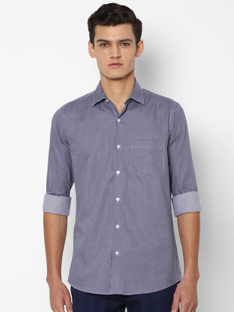 

Allen Solly Men Navy Blue & White Slim Fit Micro Checks Pure Cotton Casual Shirt