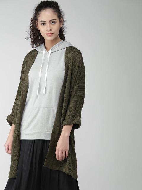

FOREVER 21 Women Olive Green Open Front Cardigan