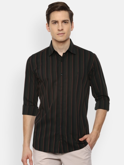

V Dot Men Black Slim Fit Striped Casual Shirt