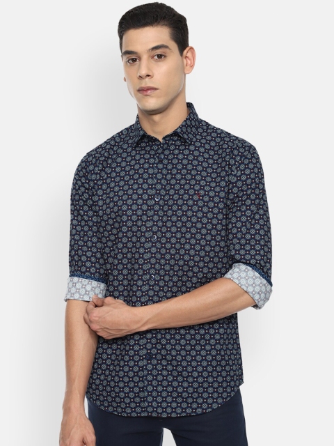 

V Dot Men Navy Blue Slim Fit Floral Printed Casual Shirt