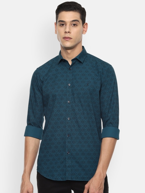 

V Dot Men Blue Slim Fit Printed Pure Cotton Casual Shirt
