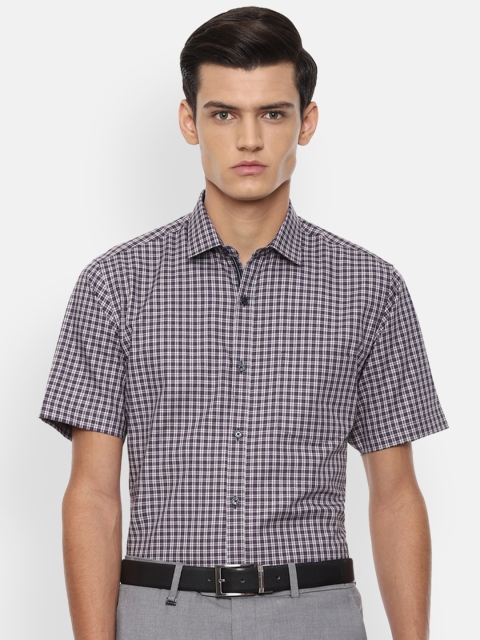 

Van Heusen Men Navy Blue & Purple Grid Tattersall Checks Pure Cottn Formal Shirt