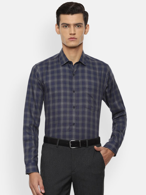 

Van Heusen Men Navy Blue Checked Pure Cotton Formal Shirt