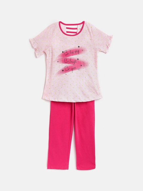 

Sweet Dreams Girls Pink & Black Printed Night suit